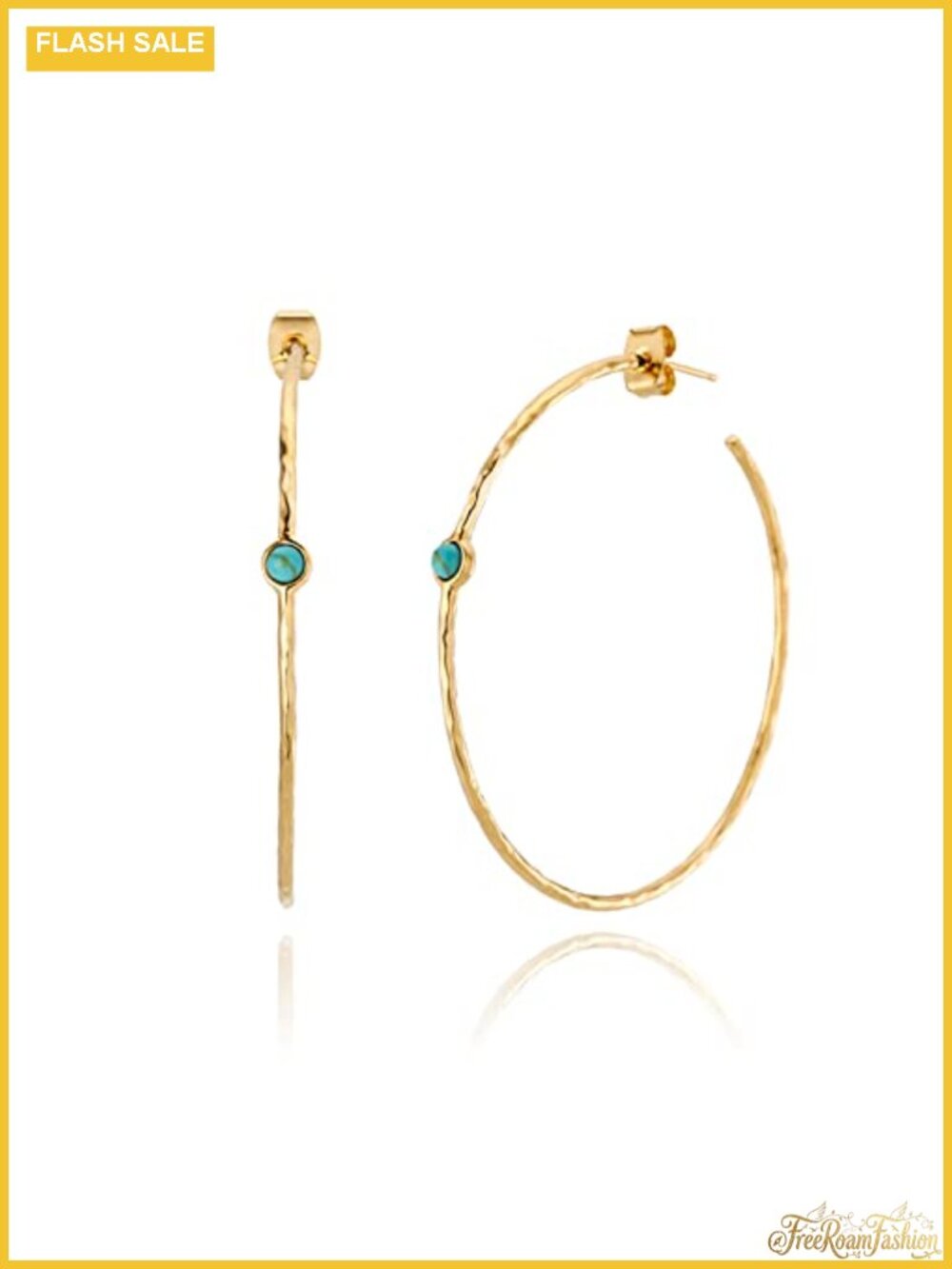 14K Gold Plated Hoop Earrings with Simulated Blue Turquoise, Hypoallergenic